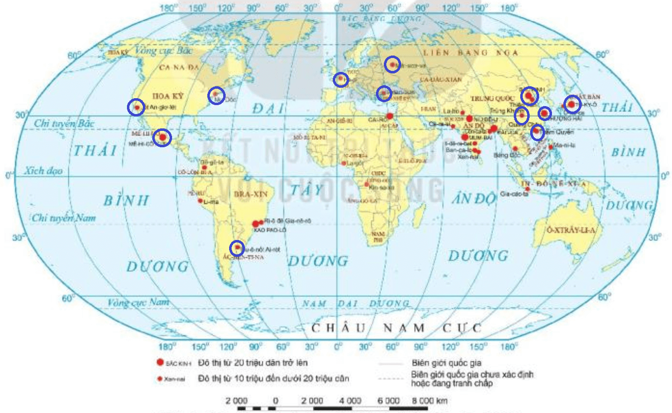 Đọc thông tin mục 2, hình 1 và bảng 2, hãy: Phân biệt quy mô đô thị ở các nước phát triển