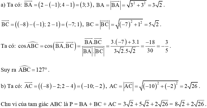 Trong mặt phẳng tọa độ Oxy, cho tam giác ABC có A(2; 4); B(– 1; 1); C(– 8; 2)