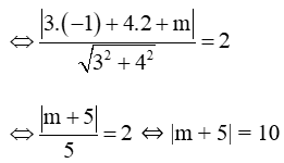 Tìm m sao cho đường thẳng 3x + 4y + m = 0 tiếp xúc với đường tròn