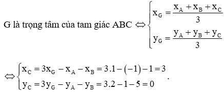 Cho ba điểm A(– 1; 1); B(1; 5); G(1; 2)
